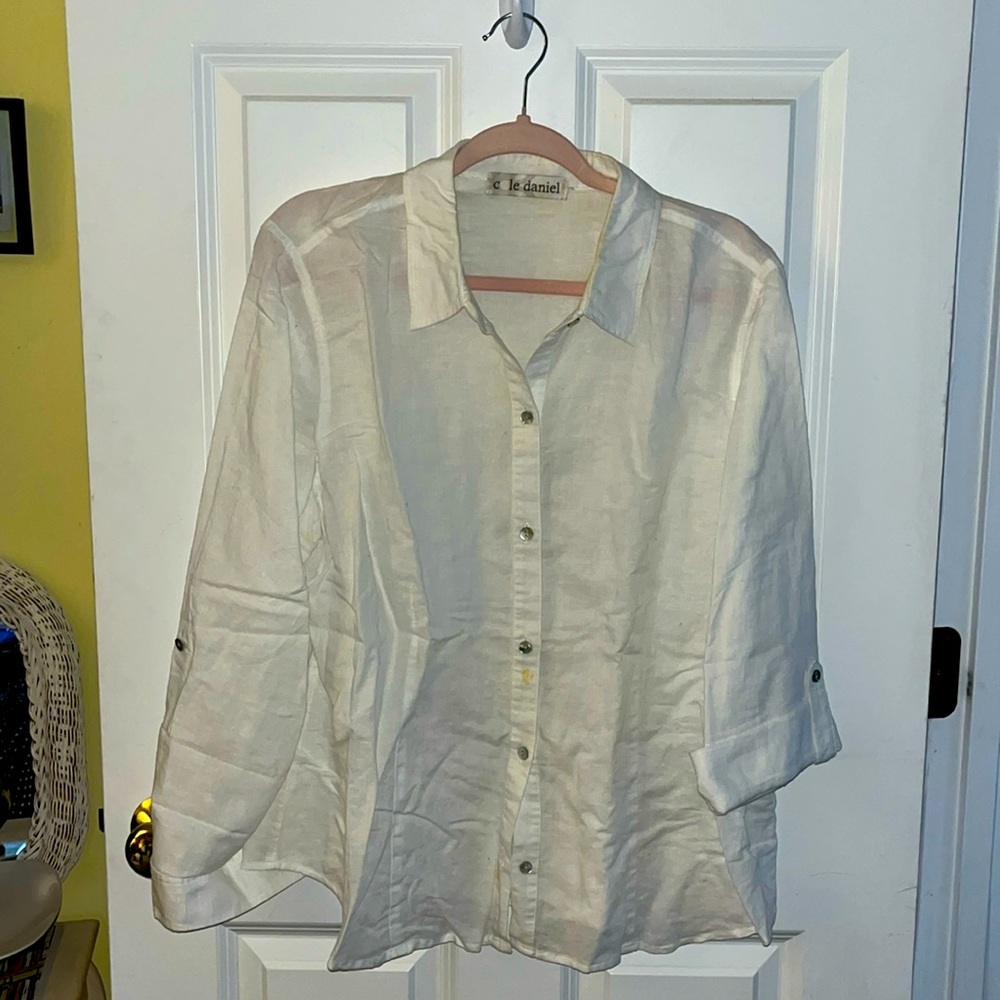 Vintage Cole Daniel Women’s White Linen and Cotton Blouse. Size Large.